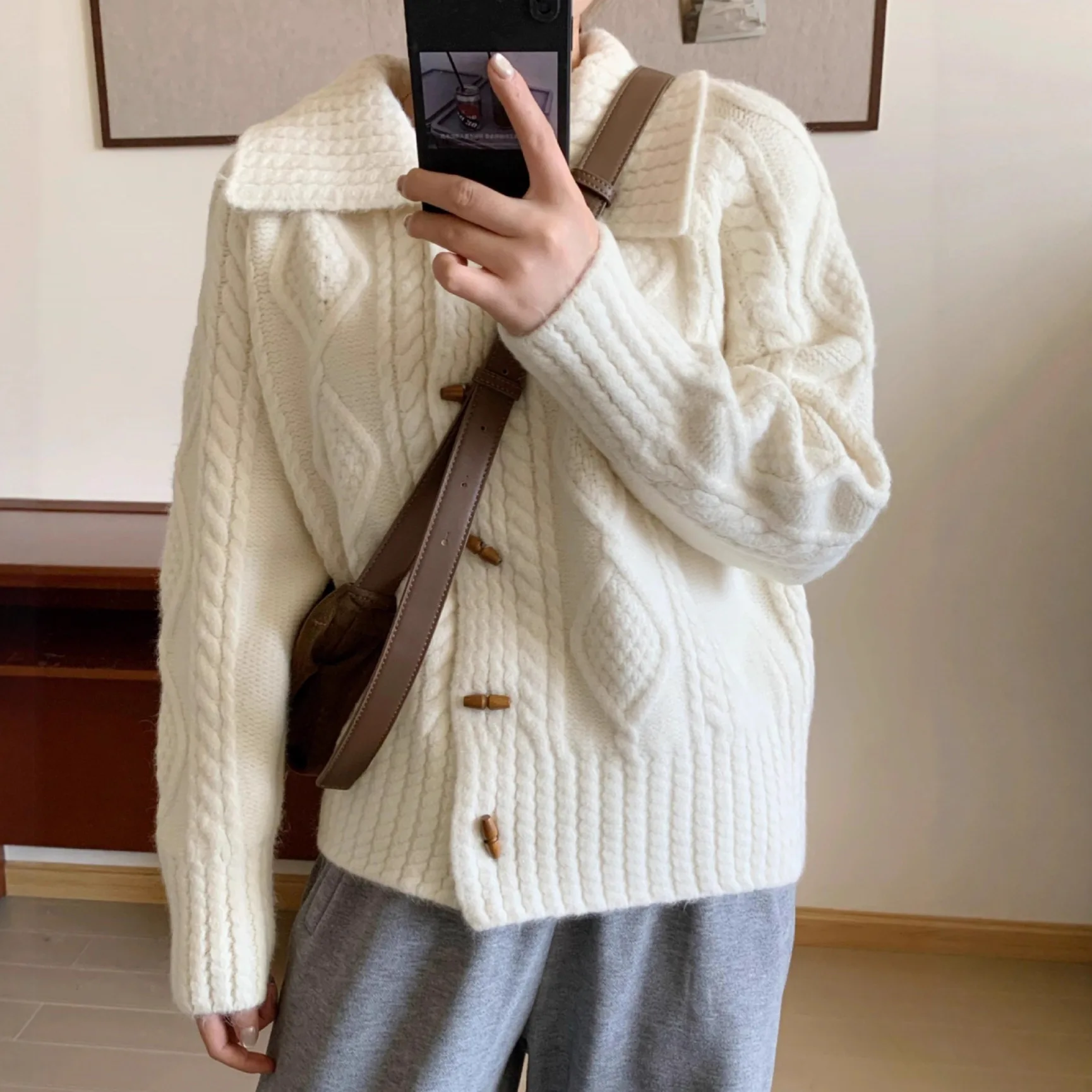 خريف شتاء جديد وصول الكورية نمط مفتوح سترة معطف فوقي لينة مريحة محبوك سترة مع تويست نمط كسول حلاوة #3