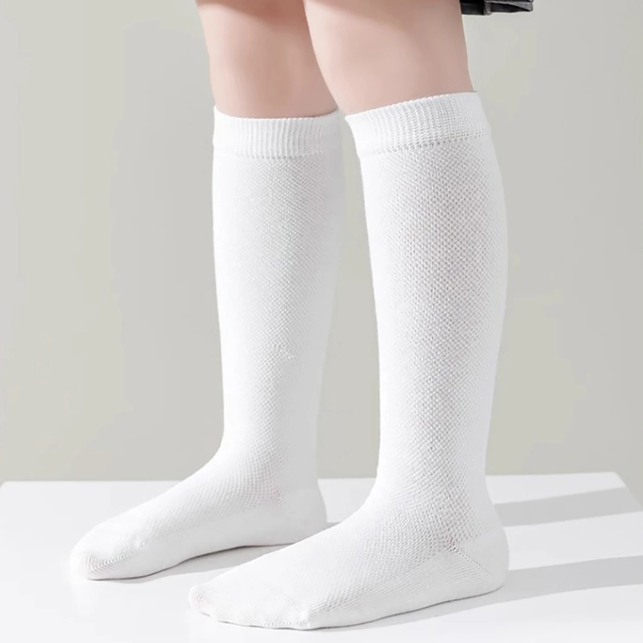 

Белые носки до колена для девочек 2-12 лет, летние сетчатые длинные чулки, тонкие хлопковые дышащие детские носки до икр, детская обувь
