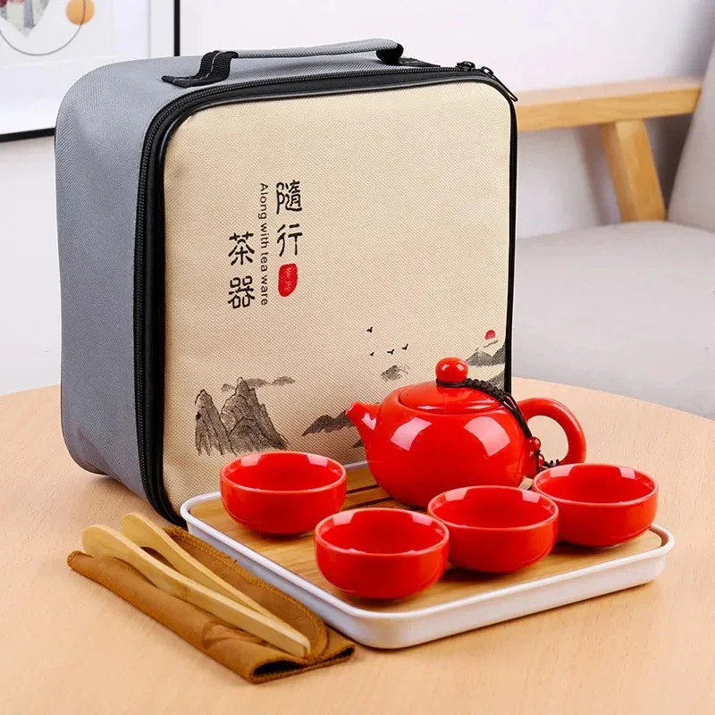 

Portable Teaware Set with One Pot and Four Cups for Travel
