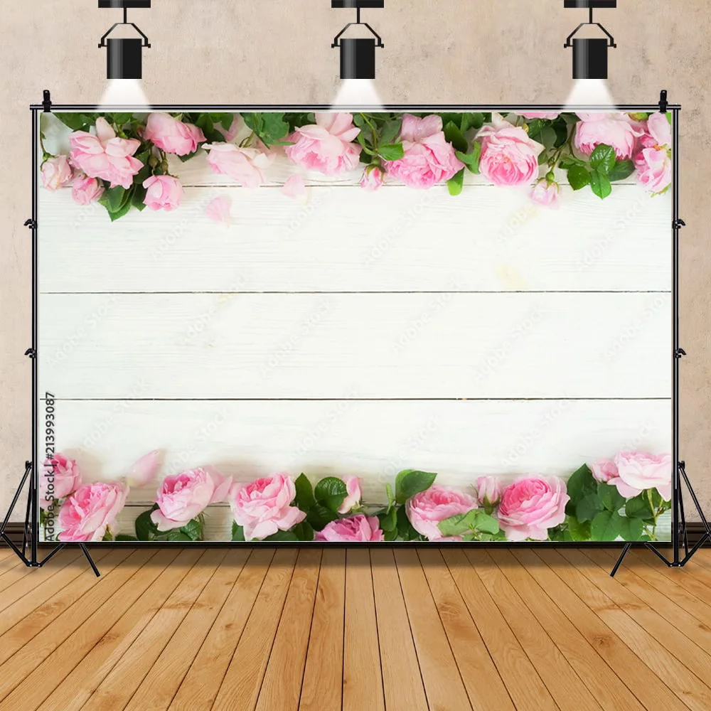 SHUOZHIKE Art Fabric Photography  Backdrop  Simulated Flowers and Wooden Board   Photography Studio Background    WYY-10