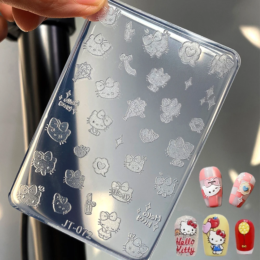 3D Rilievo Hello Kitty Cartoon Nail Intagliare Stampo Adesivo Silicone Kawaii Kitty Cat Bow Stencil per unghie Decalcomanie Stampo per unghie gattino fai da te #