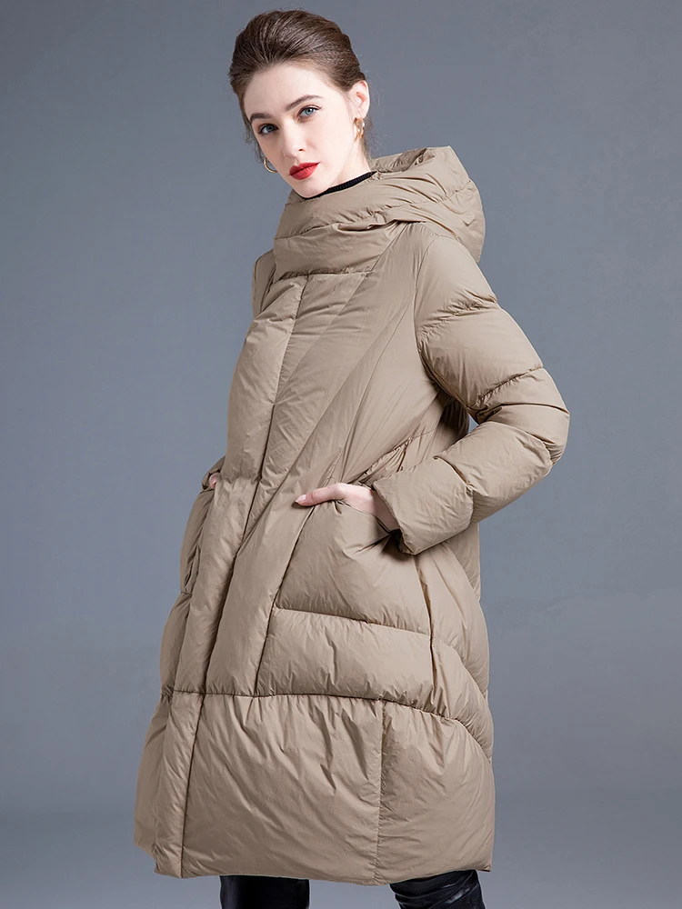 Luxury Women\'s Fluffy Long down jacket Winter Large size Fashion Pockets Hooded puffer coat Loose Female 2024 New INKEO 3O288