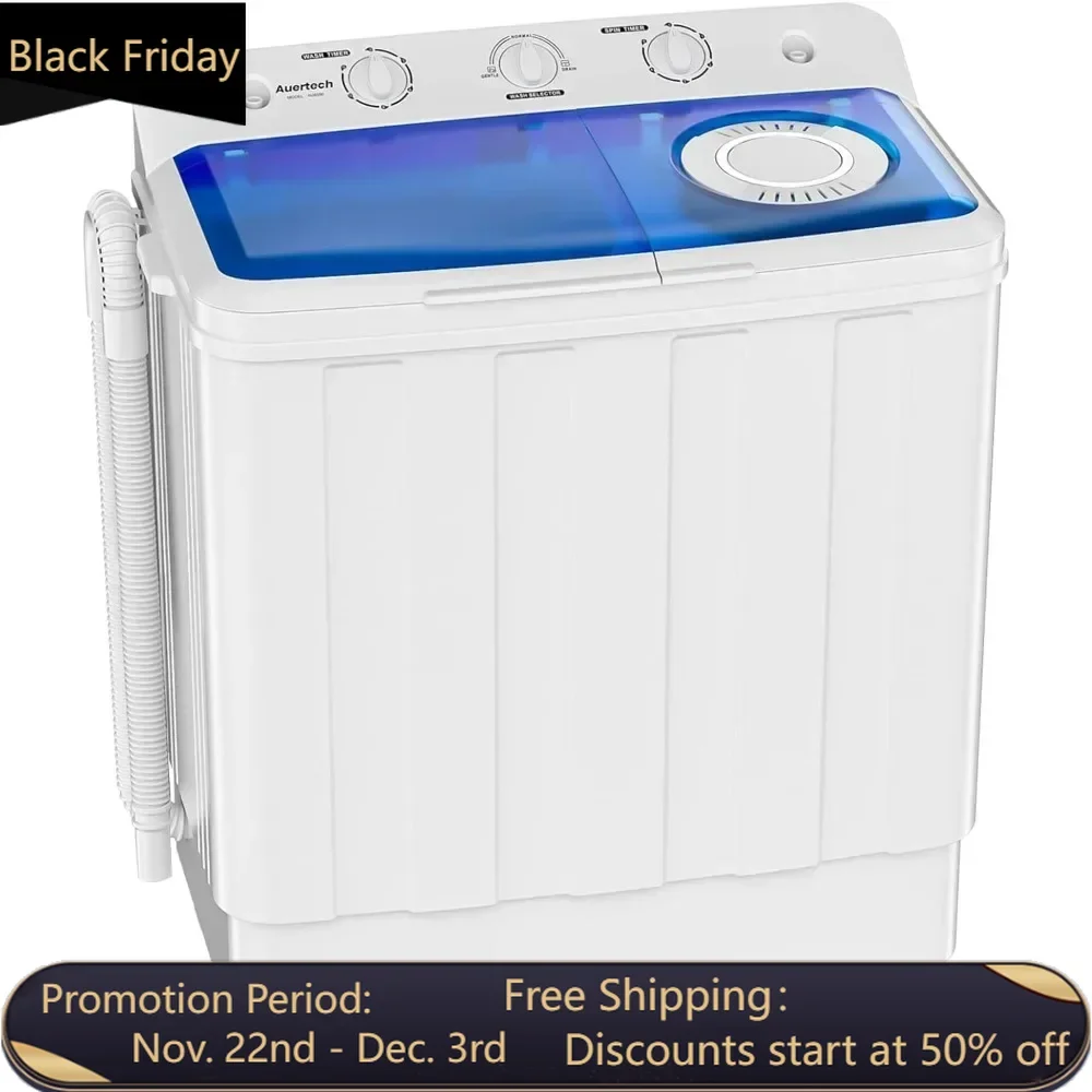 Portable Washing Machine, 28lbs Twin Tub Mini Compact Laundry Machine with Drain Pump, Semi-automatic for Dorms, Apartments, RVs