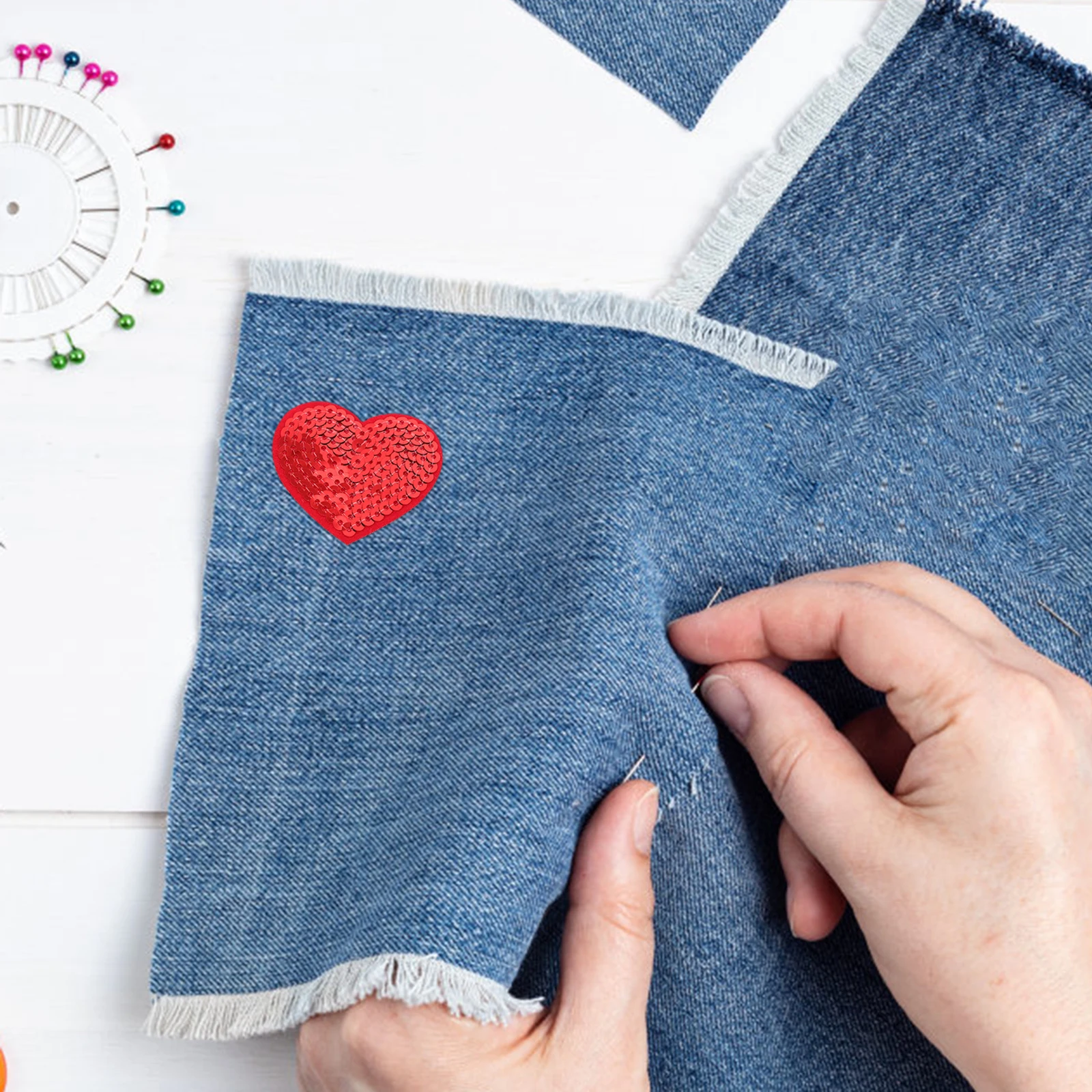 

10 Pcs Heart Sequin Applique Patches Self Adhesion Embroidery Stickers Red Heart Shiny Decor Clothes Bag Hat Jean Fabric Repair