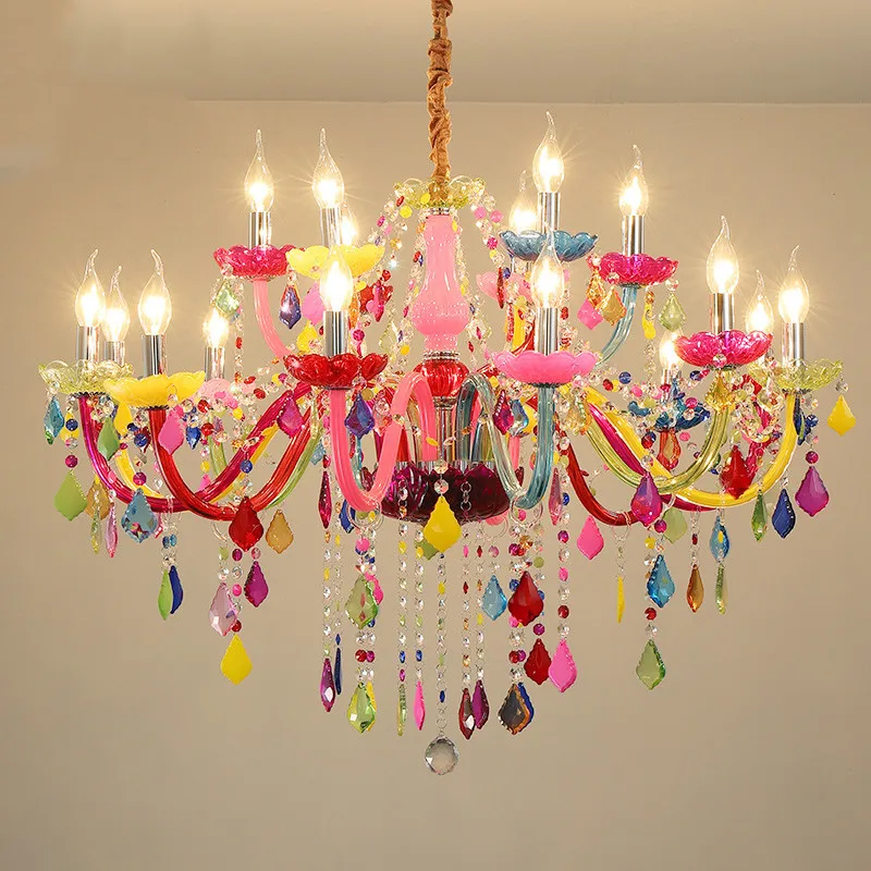 

Color decorative candle chandelier crystal lamp K9 European children's room girls room creative bedroom dining room Chandelier