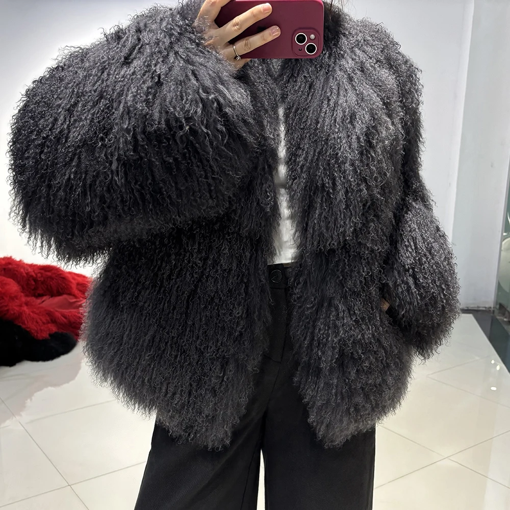 YOLOAgain 2025 Winter Warm Women's Real Mongolia Sheep Fur Jacket Plus Size 8XL Sheep Fur Coat