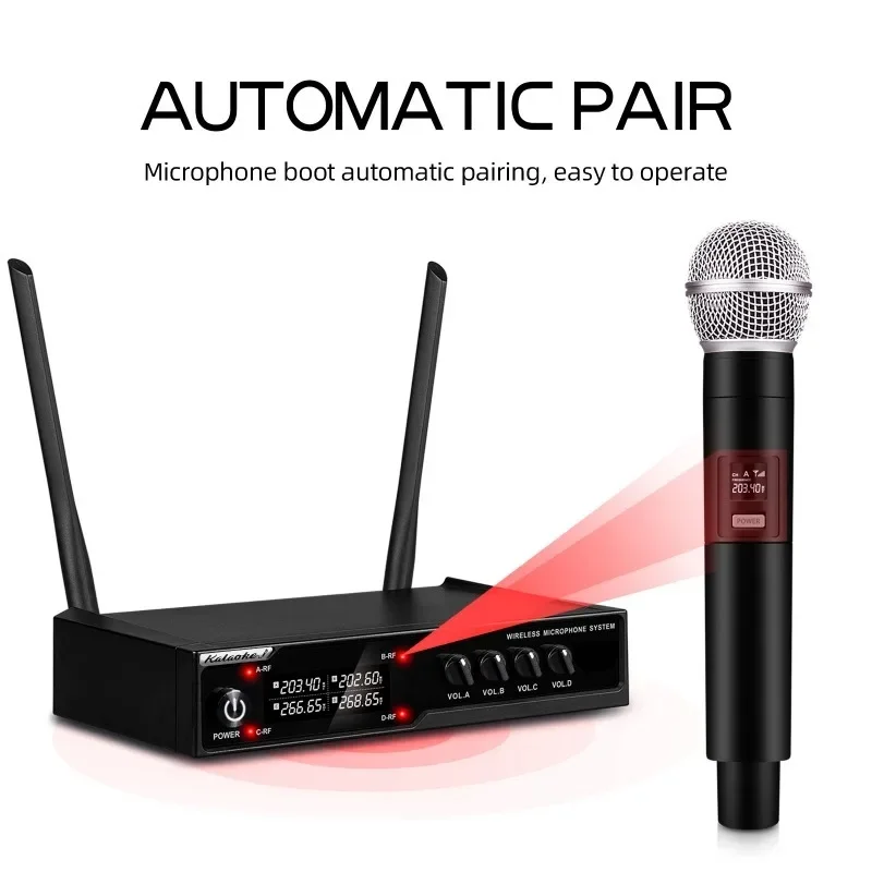 

Audio 4-Channel Wireless Microphone System Handheld Mic 80M Range For Karaoke Speech Singing Portable Set