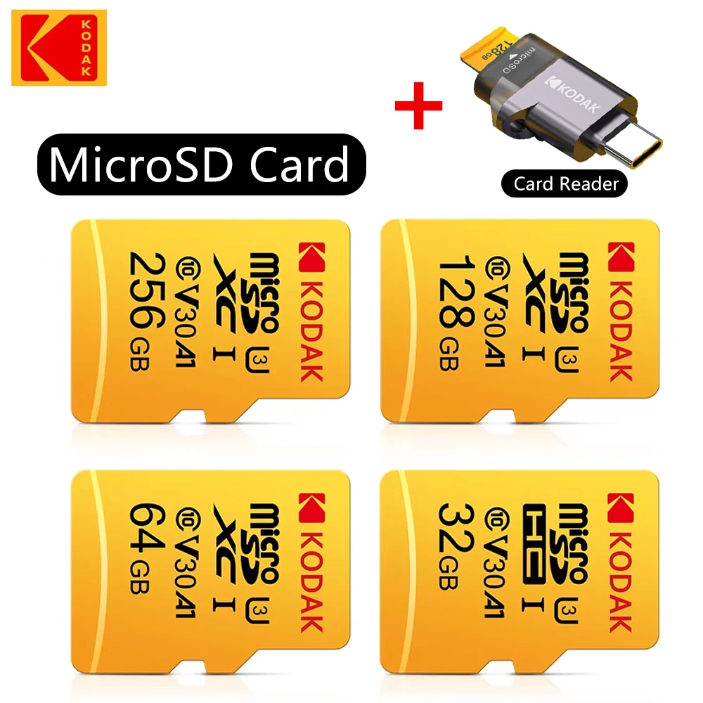 Karta pamięci Kodak Micro SD 256GB 128GB 64GB 32GB Class10 U3 V30 Szybka karta pamięci do telefonu, tabletu, aparatu