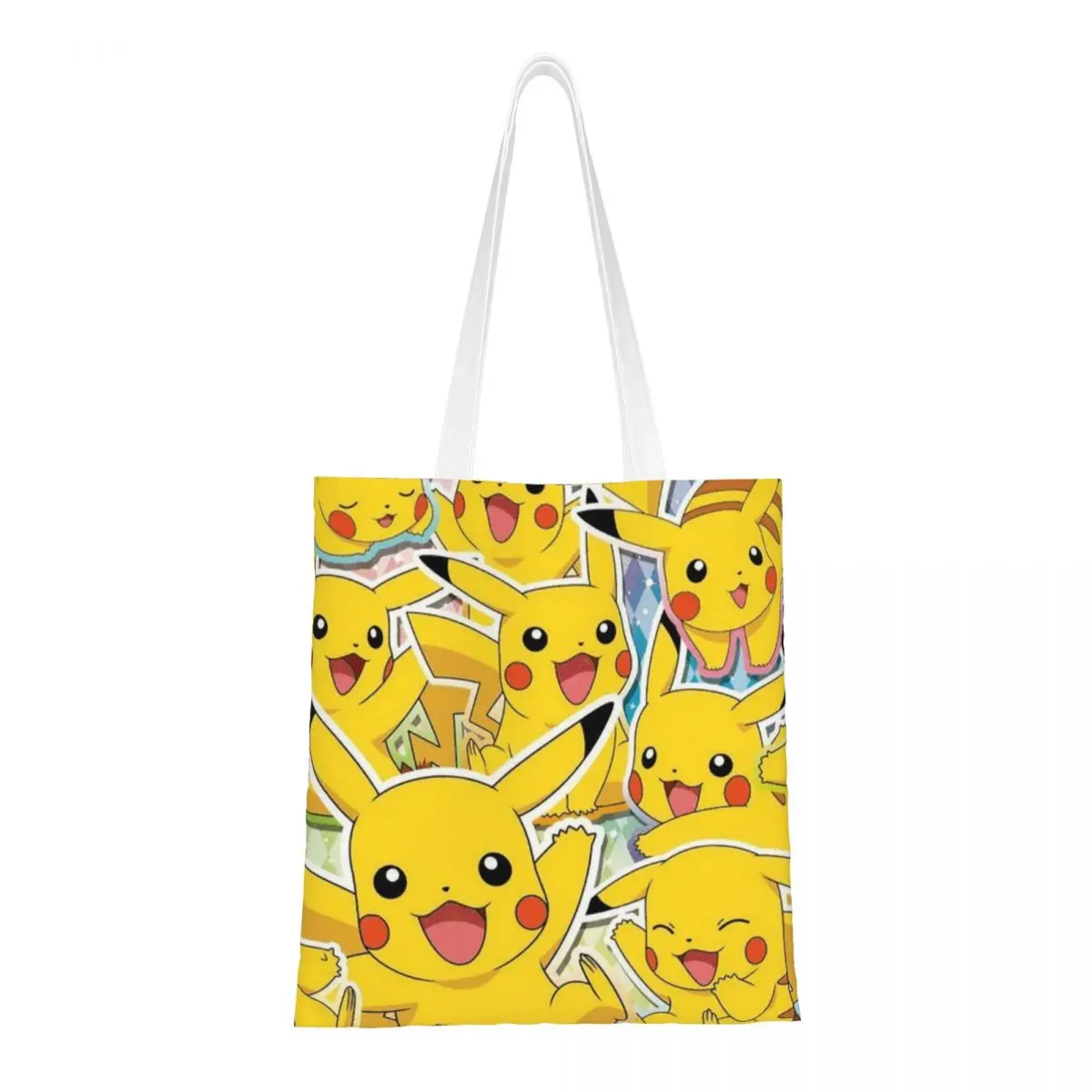 Custom Cartoon Animation Pokemon Pikachu Canvas Shopping Bags Women Washable Grocery Shopper Tote Bags