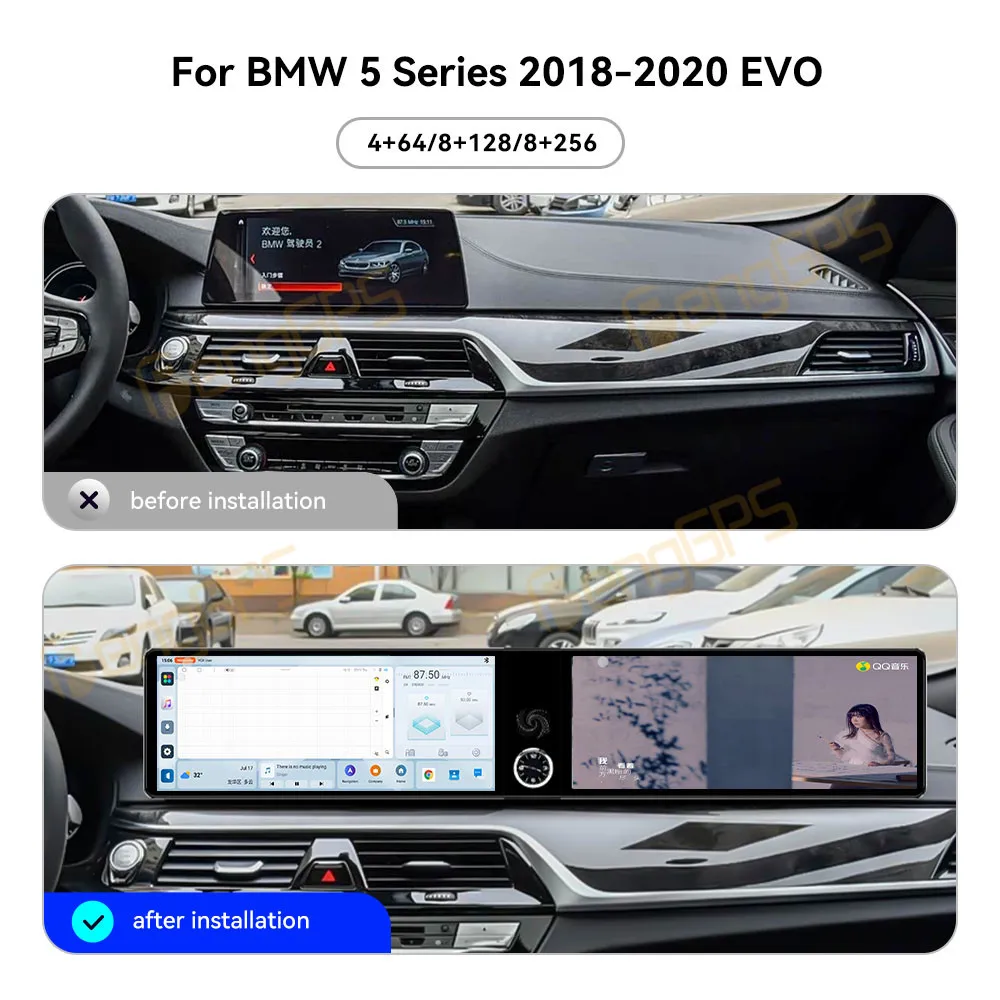 

Автомобильный радиоприемник CarPlay с двойным экраном Android 12,3 для BMW 5 серии 2018-2020 EVO, мультимедийный плеер с сенсорным экраном, GPS-навигация, DSP BT