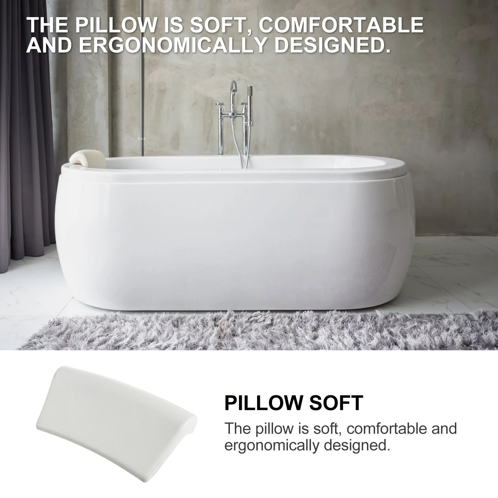 

1pc Bathtub Pillow Neck Support Cushion Spa Tubs White Headrest Travel Bathroom Supply Shower Ergonomic Non Slip