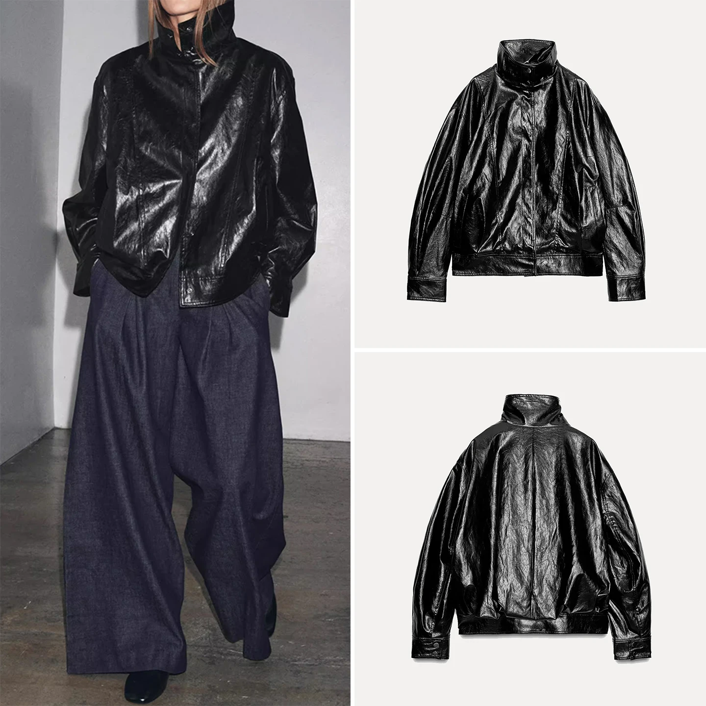 جايت جلدي نسائي غير رسمي أنيق لخريف 2025 تصميم كول كورول سلي للتنقل اليومي مقاوم للرياح طويل بسحاب #1