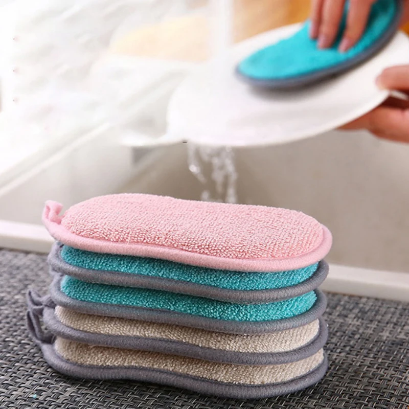 

5PCS Double Sided Scouring Reusable Cleaning Sponges Cloth Kitchen Dish Towels