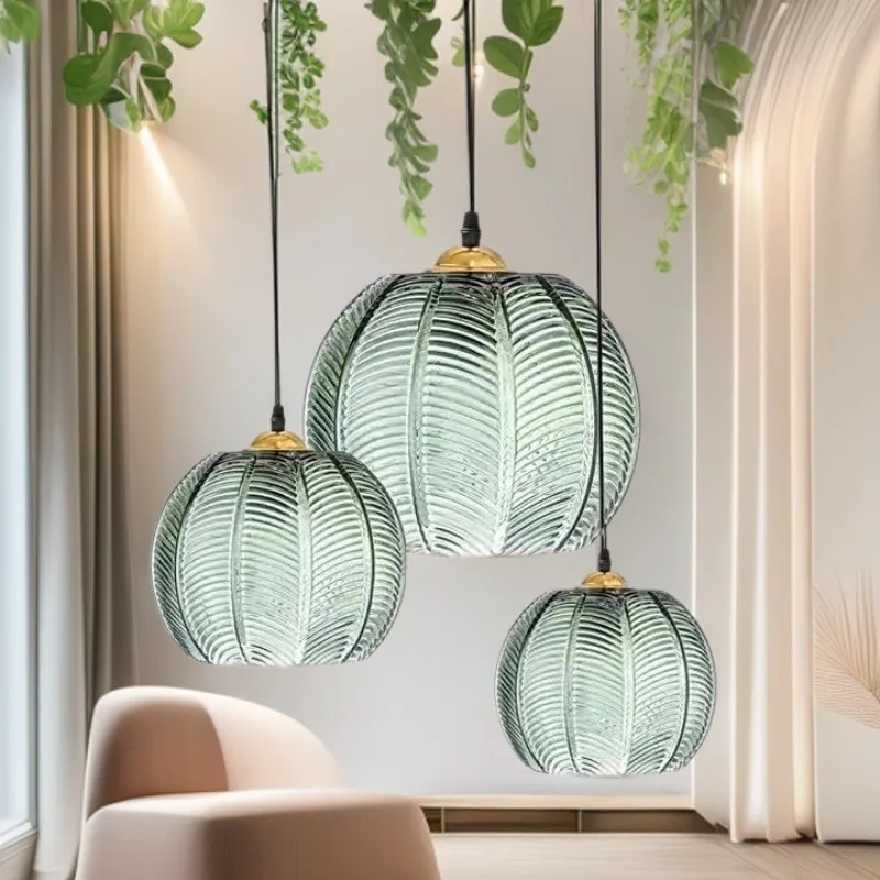 

Nordic Modern Simple Pendant Lights Leaf Pattern Glass Chandelier Designer Home Decor Lamp Led Lights Dining Room Bedroom E27
