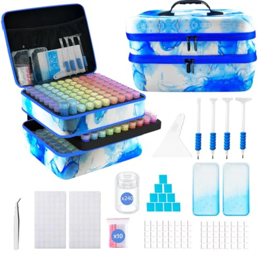 

Diamond Art Storage Containers with Dot Drill Tools240 Slots Bead Organizer Case for 5D DIY Art Kits Portable Craft Box for Dia