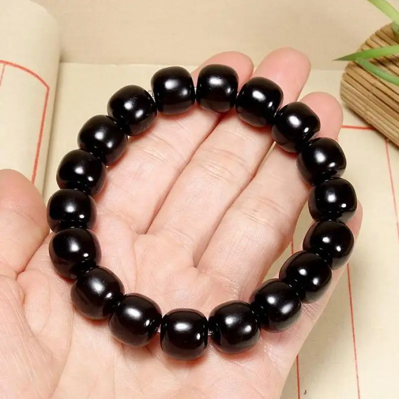 11*12mm Black Jade Bracelet Men Women Fine Jewelry Genuine Hetian Jades Nephrite Barrel Beads Bracelets Natural Stone Bangle