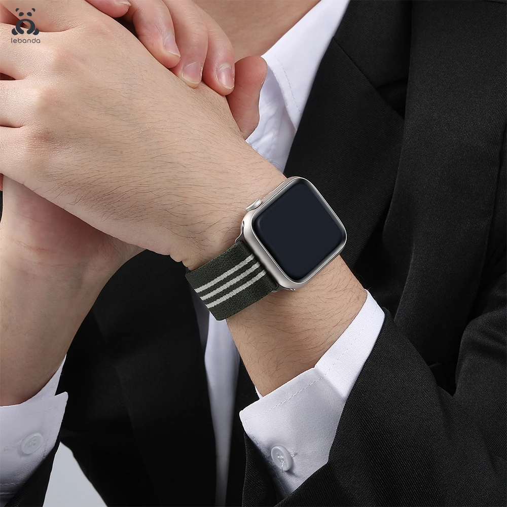 حزام Lebanda لساعة Apple Ultra Series 10 9 8 7 6 5 4 SE مشبك المظلة حزام مضفر من النايلون المرن لملحقات iWatch
