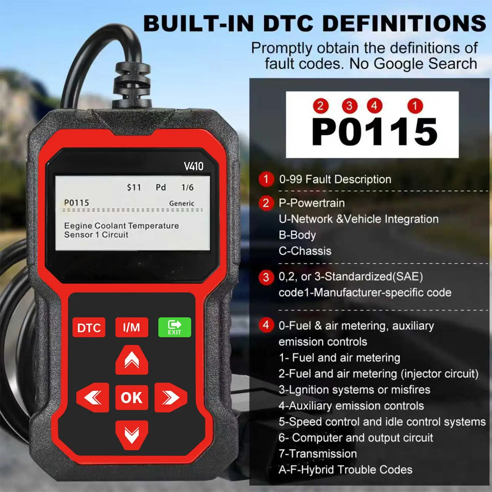 OBD2 Car Engine Fault Diagnostic Tool OBD-II Scanner Engine Fault Data Record Car Computer Diagnostic Reader for SUVs Sedans