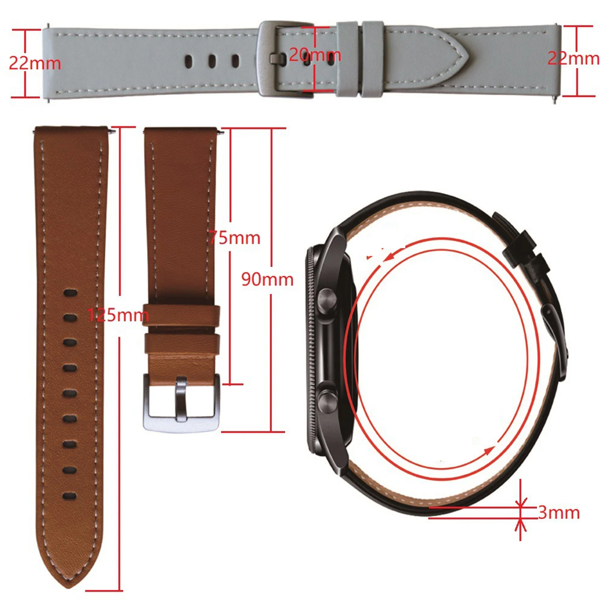 20 22mm Strap For Samsung Galaxy Watch 3 41 45mm Genuine Leather Band For Huawei Watch GT2 46mm For Samsung Gear S2 S3 Correa