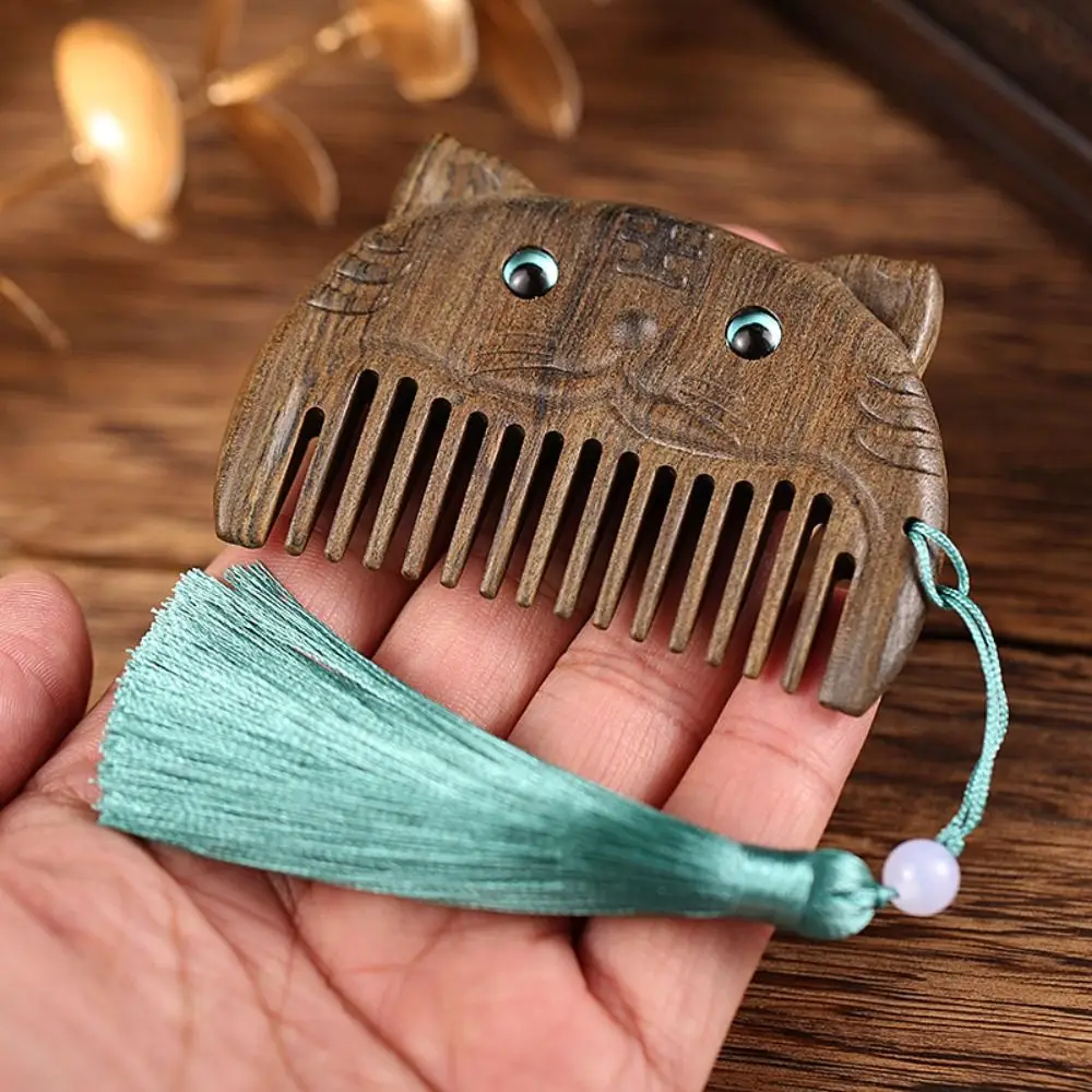 Care Tool with Tassels Detangling Comb Beard Brush Chinese Zodiac Pocket Comb Massage Comb Wooden Hair Comb Fine Tooth Comb