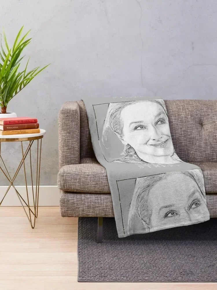 Sweet Meryl Streep framed, popart black and white - digital handmade by Iona Art Digital Throw Blanket