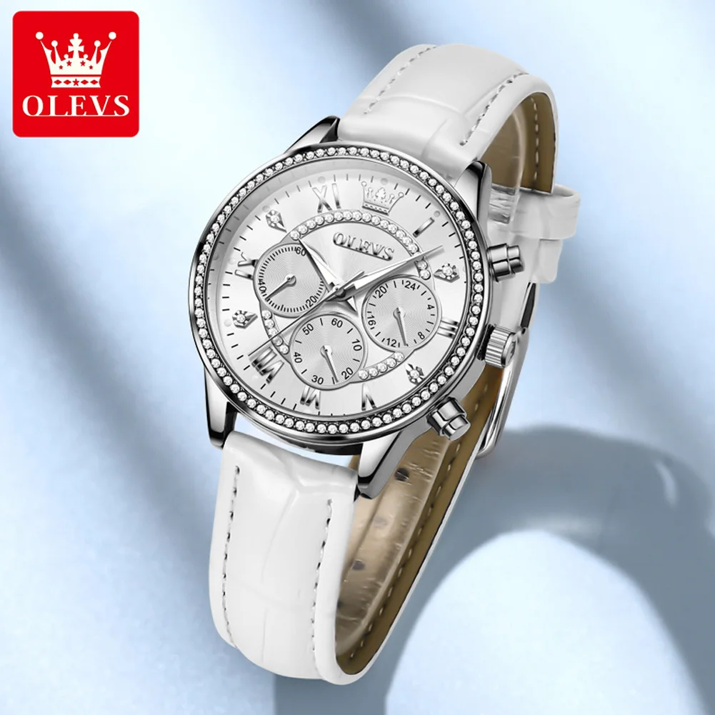OLEVS Luxury Fashion Watches for Women Best Selling Original Leather Strap Waterproof Multifunction Quartz Elegant Ladies Watch