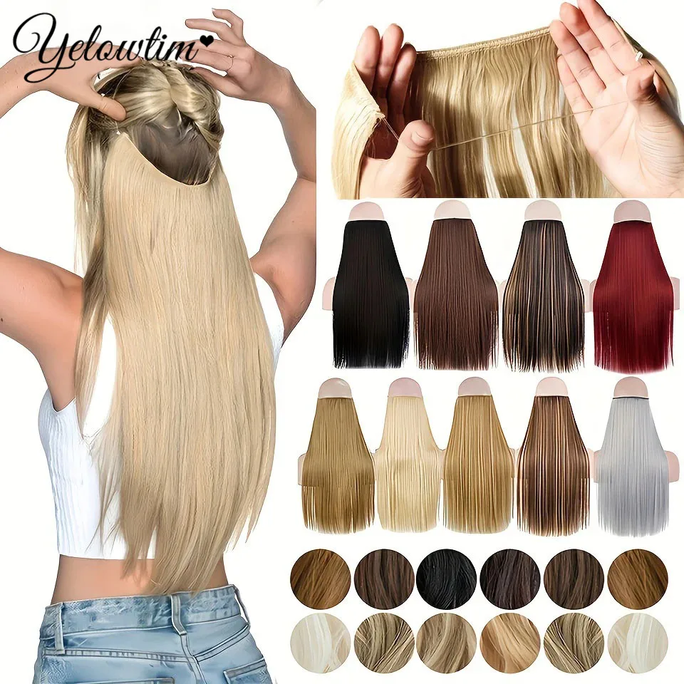 Synthetic Long Straight Claw Clip On Ponytail Hair Extensions 24Inch Heat Resistant Pony Tail Hair piece For Women Daily Party