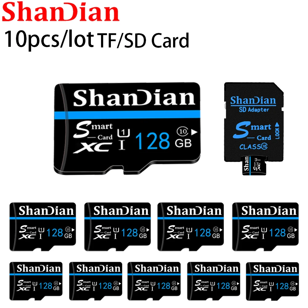 10pcs/lot Mini SD Card Class 10 TF TF/SD Flash Card 128GB 64GB 32GB Blue & Black Memory Card For Mobile Phone PC Speaker H