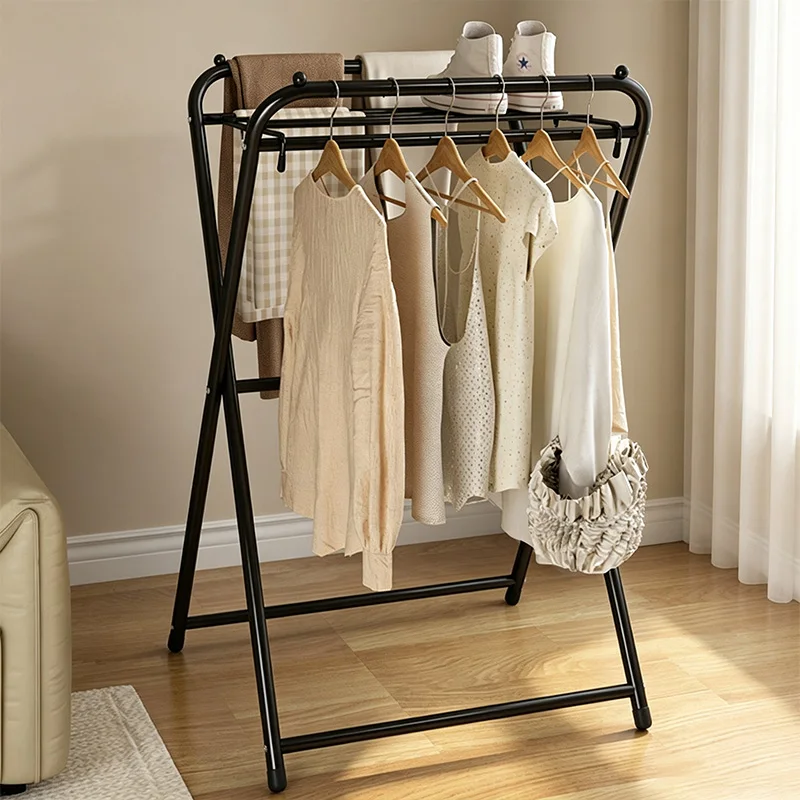 Metal Foldable Drying Rack Household Floor-standing Collapsible Balcony Drying Rack Home Indoor Outdoor X-shaped Clothes Hanger