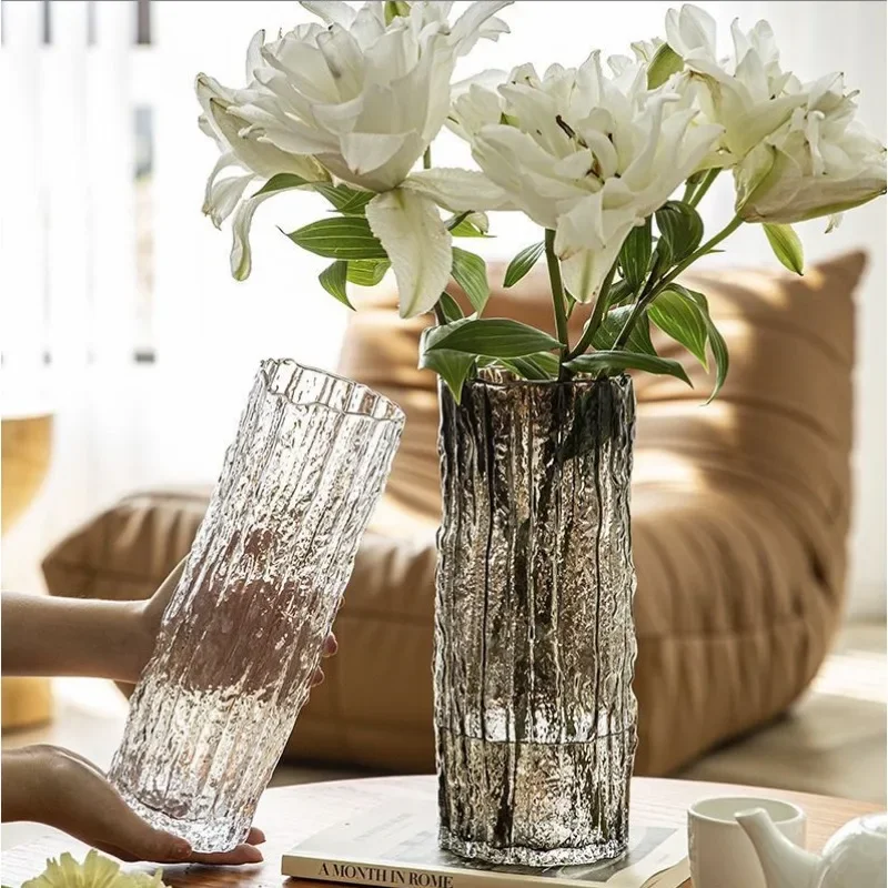 Nordic Vase Glacier Glass Vase Transparent Flower Arrangement Flower Pot Living Room Dining appearance Table Decoration Bottle