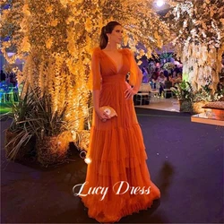 Lucy-Robe de Soirée Élégante pour Femme, Orange Brûlé, Luxe, Multicouche, Longue Bouffante, Invitée de Mariage, Demoiselle d'Honneur, Personnalisée