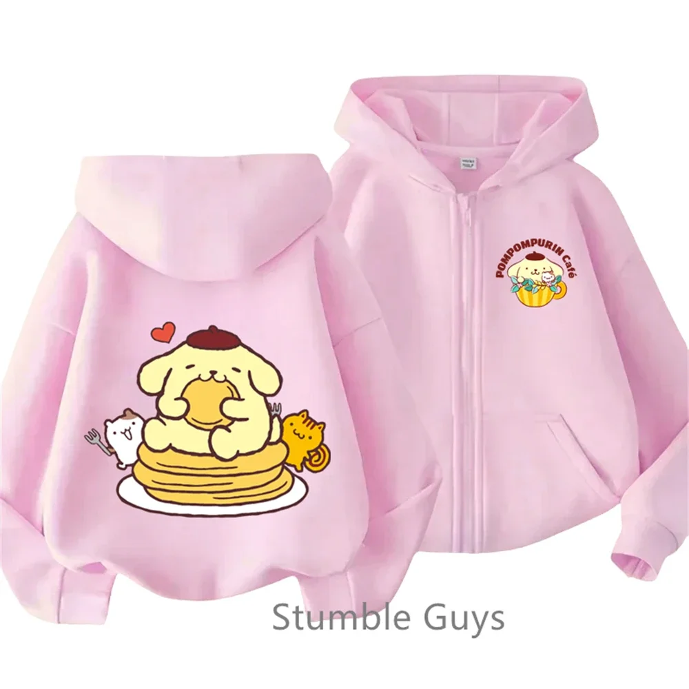 Kawaii Anime Zipper Hoodie Kids 2025 Fashion Pom Pom Purin Clothes Boys Girls Sweater Casual Marios Long Sleeve Sonic Trucksuit