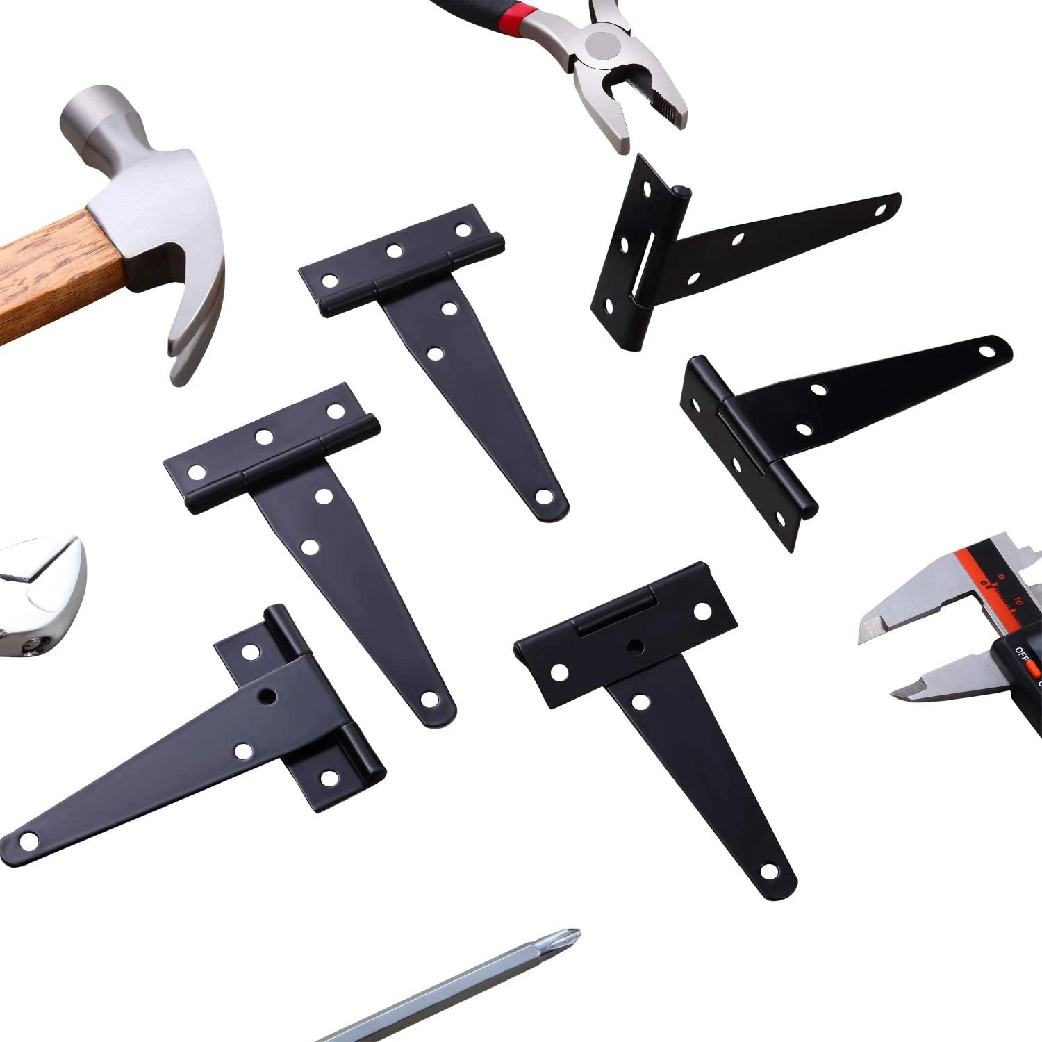ゲート用の素朴なTストラップヒンジ、防錆ゲートドア、窓、フェンス、納屋のゲート用の黒いヒンジ、6個、4インチ