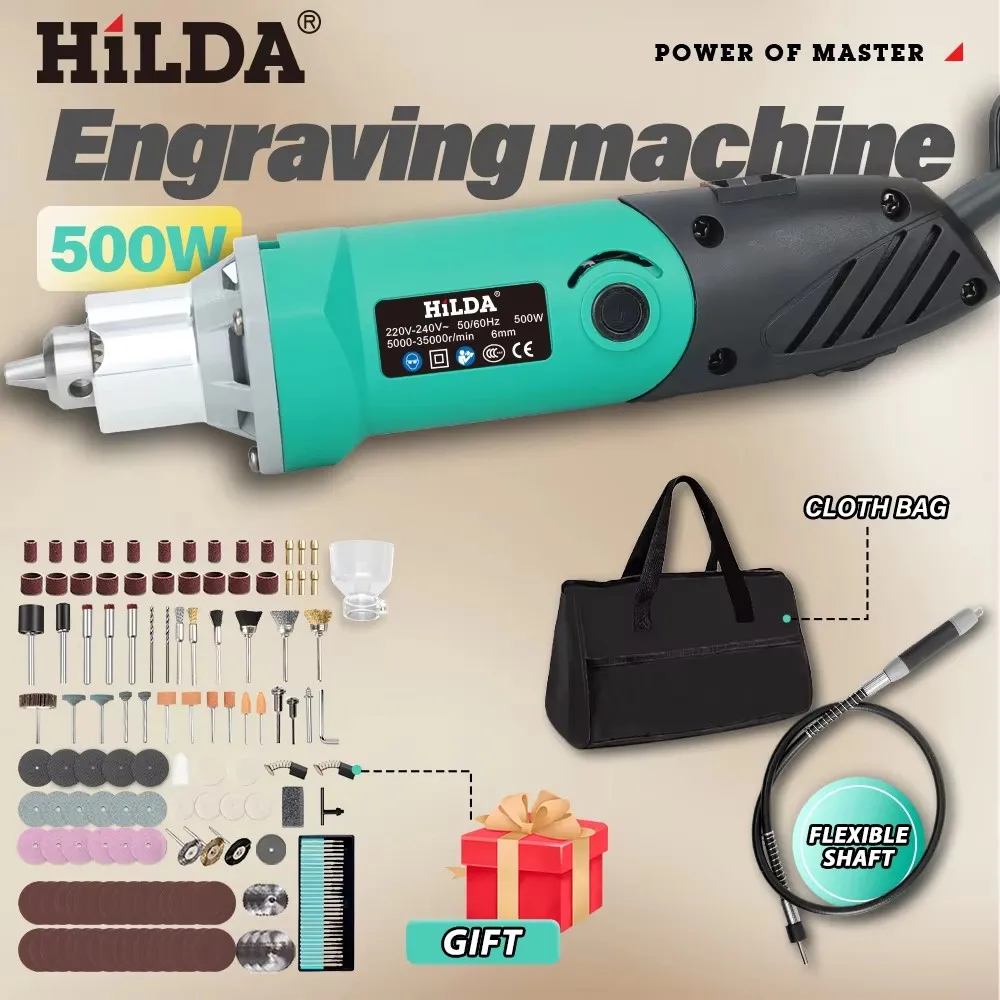 

HILDA 500 Вт 6-позиционный гравер, электрическая дрель, многофункциональный инструмент и аксессуары, многофункциональный набор, полировка с переменной скоростью ﻿