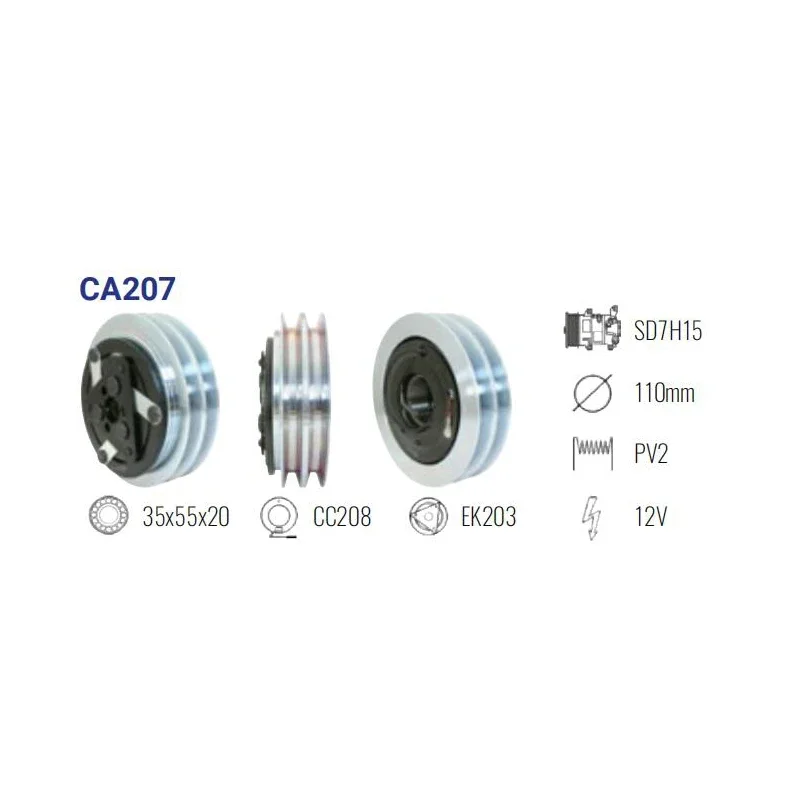 

China Factory NEW A/C Compressor CLUTCH KIT CA207 SANDEN SD7H15 2PK 12V