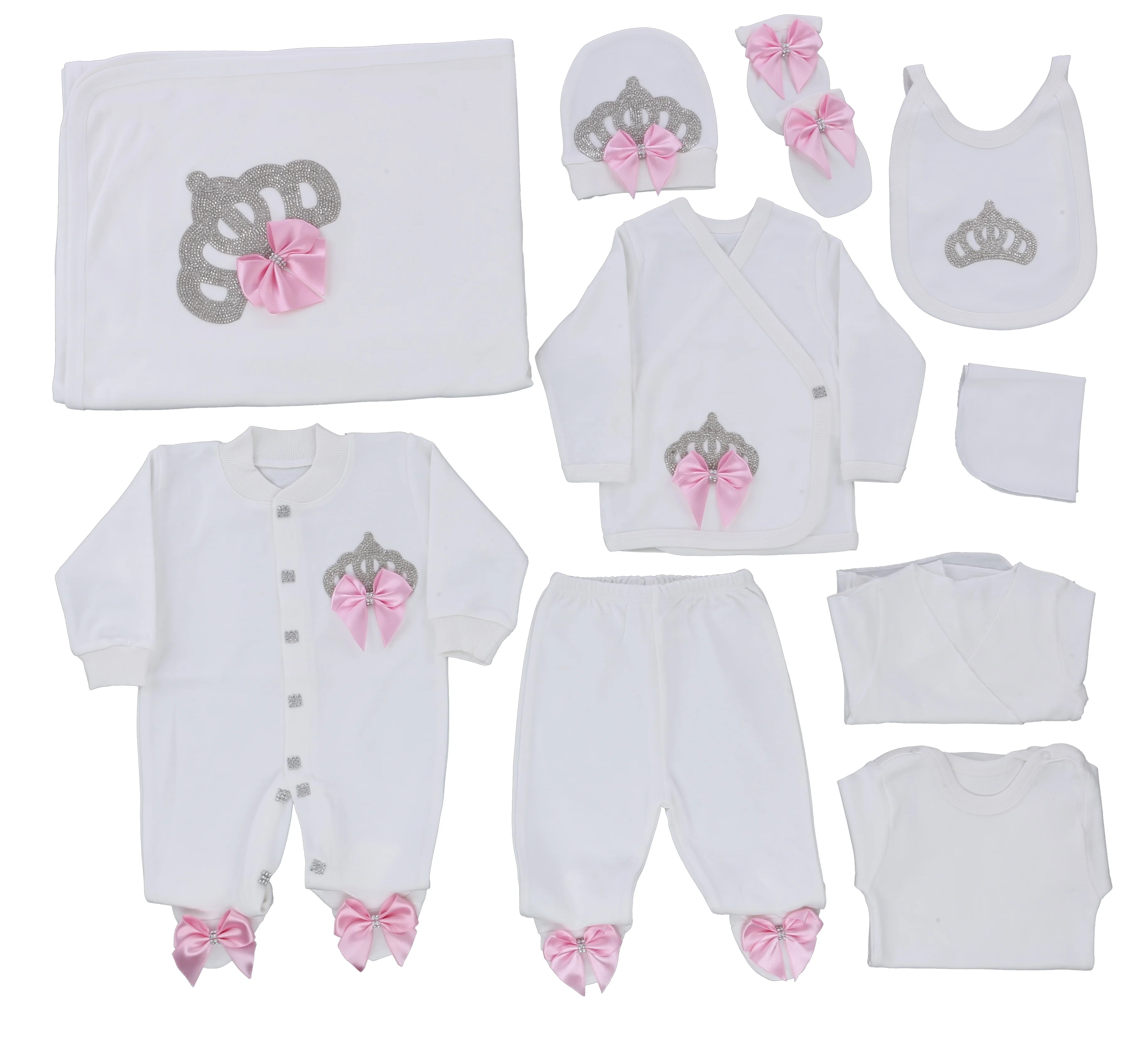 10 Pieces 100% Cotton Knitted Fabric Wholesale Custom Long Sleeve Modern Luxury High Quality Newborn Baby Girl Romper Set