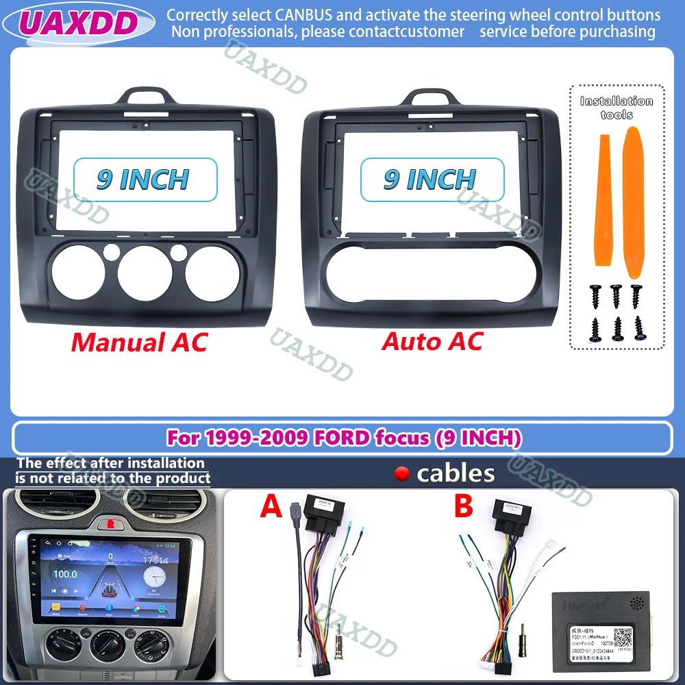 Dla Ford Focus 2 MK2 1999-2009 9-calowe radio samochodowe Fascias Android GPS MP5 Stereo Player 2Din Head Panel Dash Frame cable canbus box