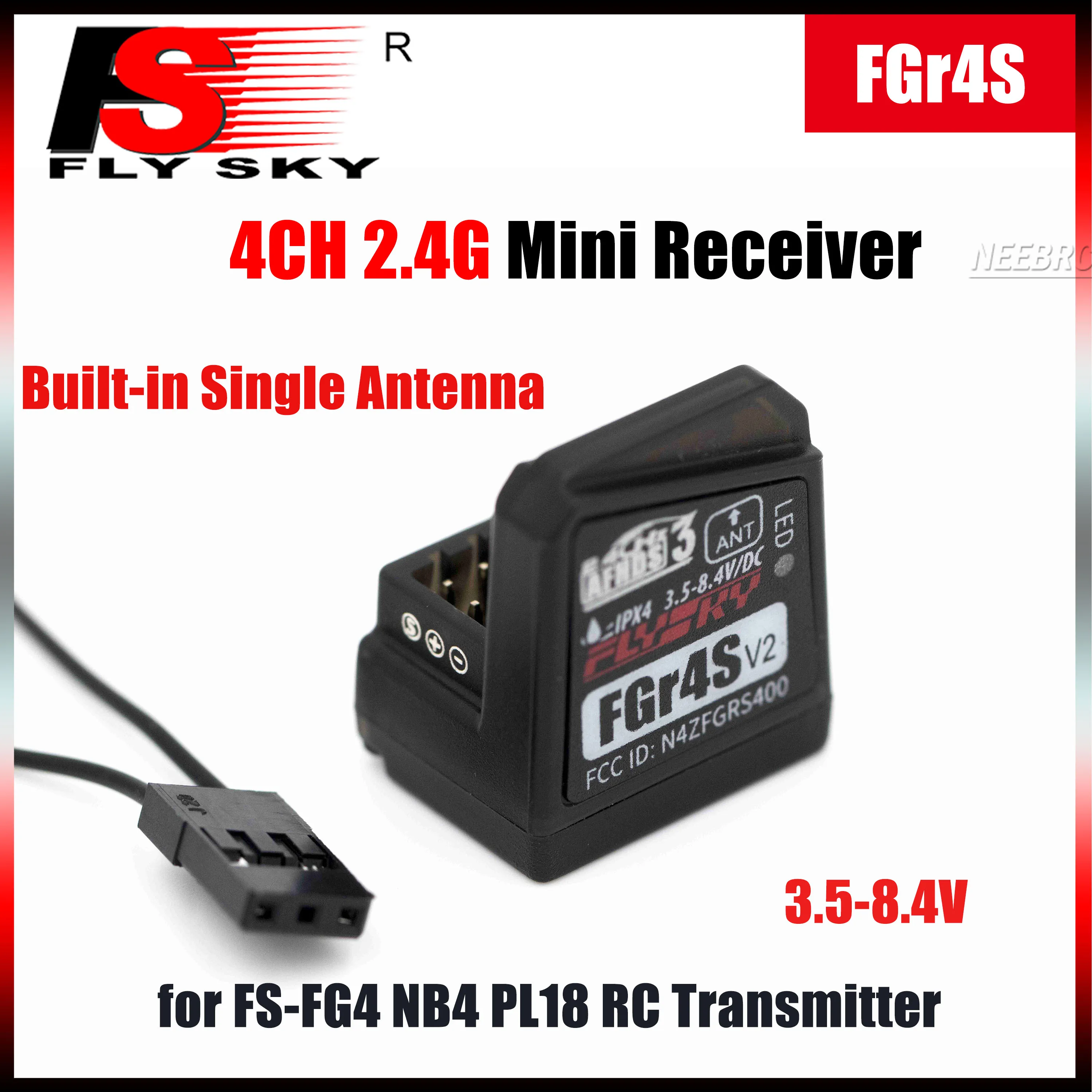 

FLYSKY FGr4S 4CH Built-in Single Antenna Bidirectional PWM/PPM/IBUS Output Receiver 3.5-8.4V for FS-FG4 NB4 PL18 RC Transmitter