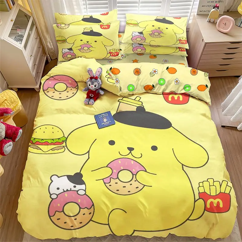 

Cute Cartoon Pompom Purin Four Piece Anime Student Dormitory Bedroom Quilt Cover Sheets Three Piece Bedding Set Wholesale
