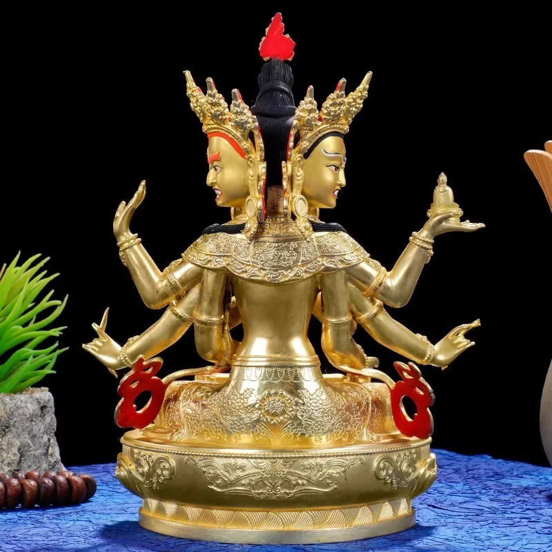 High grade TOP buddha statue # Asia Buddhism Gilding golden Exorcism safety ZUNSHENG FOMO Namgyalma THREE FACE