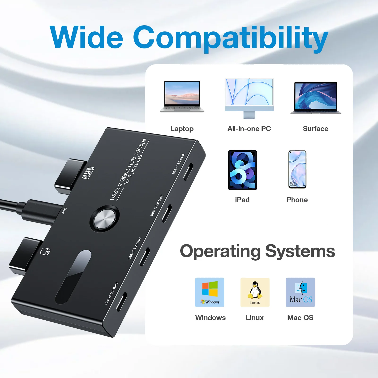 Imagem -05 - Adaptador de Estação de Ancoragem para Laptop Usb c Hub 10gbps Portas tipo c 3.2 Gen Ipad pc Acessórios