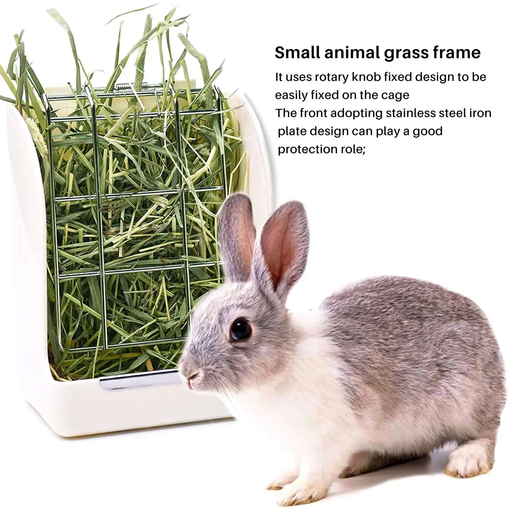 Grass Frame Hay Feeder Manger Rack For Guinea Pig Fixed Flip-Up Holder Grass Basket Small Pet