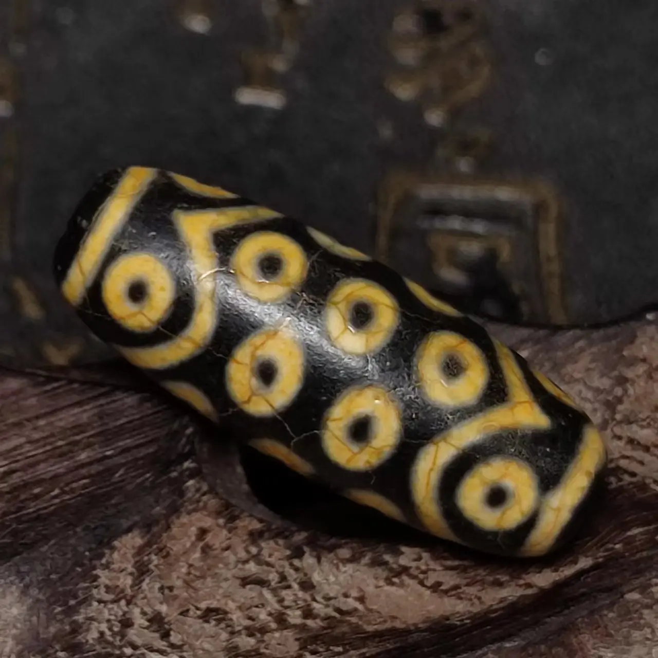 Tibetan Buddhist Fire Offering Old Yellow/Black 21 Eyes Totem 35*13mm Agate Dzi Beads Men&Women Jewelry DIY Free Shipping