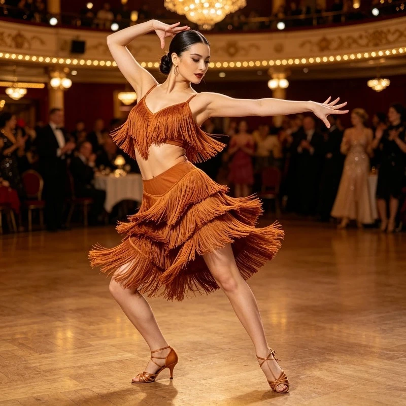 

Latin Ballroom Dance Skirt Women's New Slim Fit Fringe Hem Versatile Practice Wear Performance Costume Adult Comfortable Wear