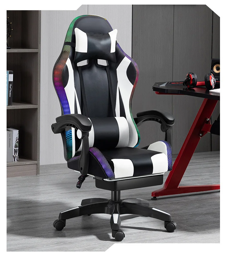 Cheapest office gamer racing gaming chair with optional footrest and massage RGB light strip and Bluetooth function