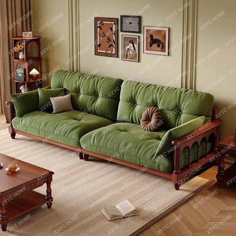 

Ретро-диван LX из массива дерева с тканевой обивкой для гостиной, для небольшой квартиры, угловой, в стиле принцесса