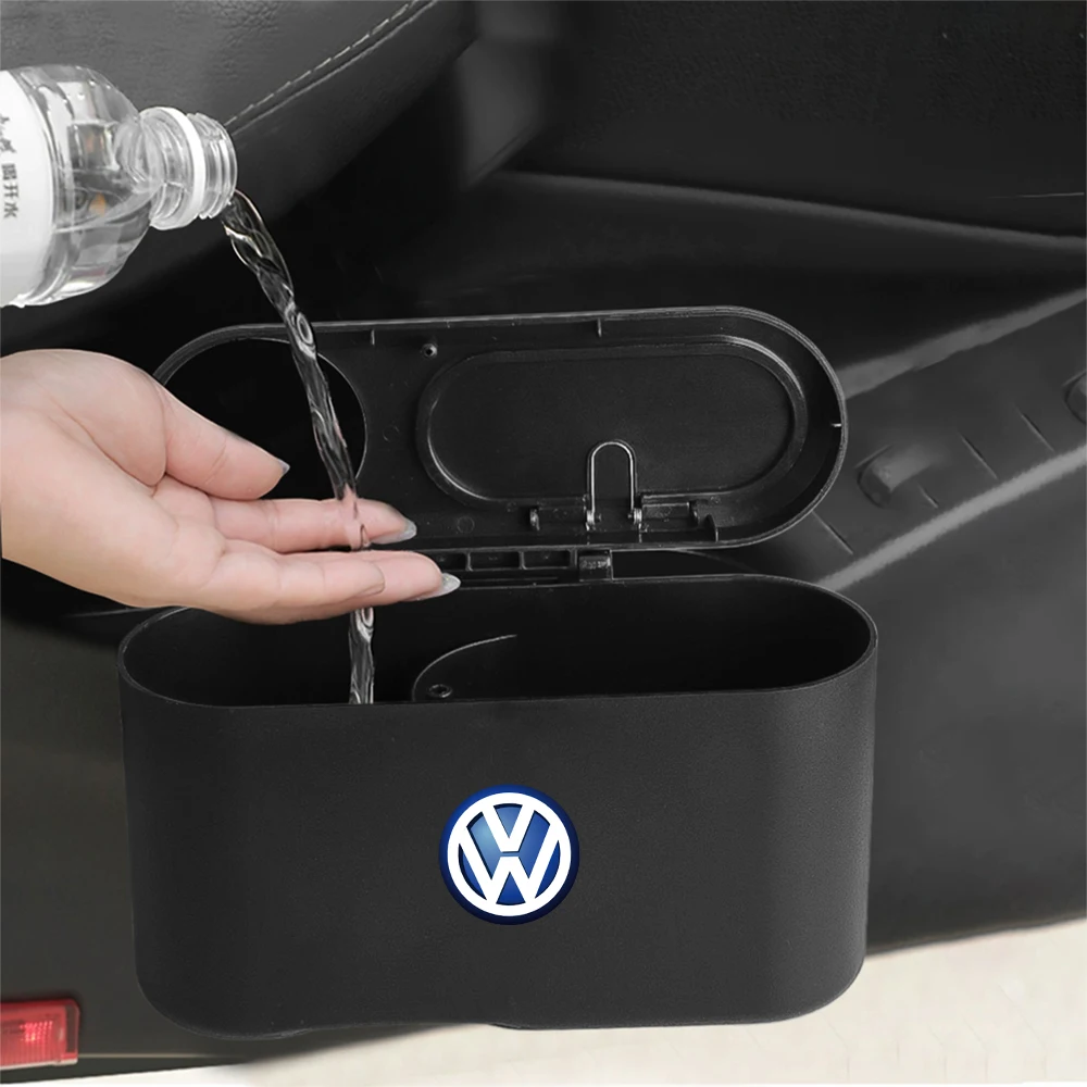 Car Hanging Trash Can With Drink Holder Trash Bin Storage Box For Volkswagen VW Golf Polo Tiguan Jetta Touran Passat Bora Beetle