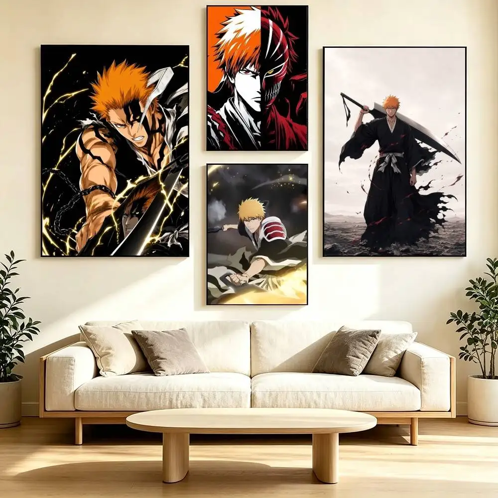 B-BLEACH Ichigo K-Kurosaki Anime  Poster Waterproof Wall Art Sticker For Bar Living Room Vintage Decor High Quality Print Gift