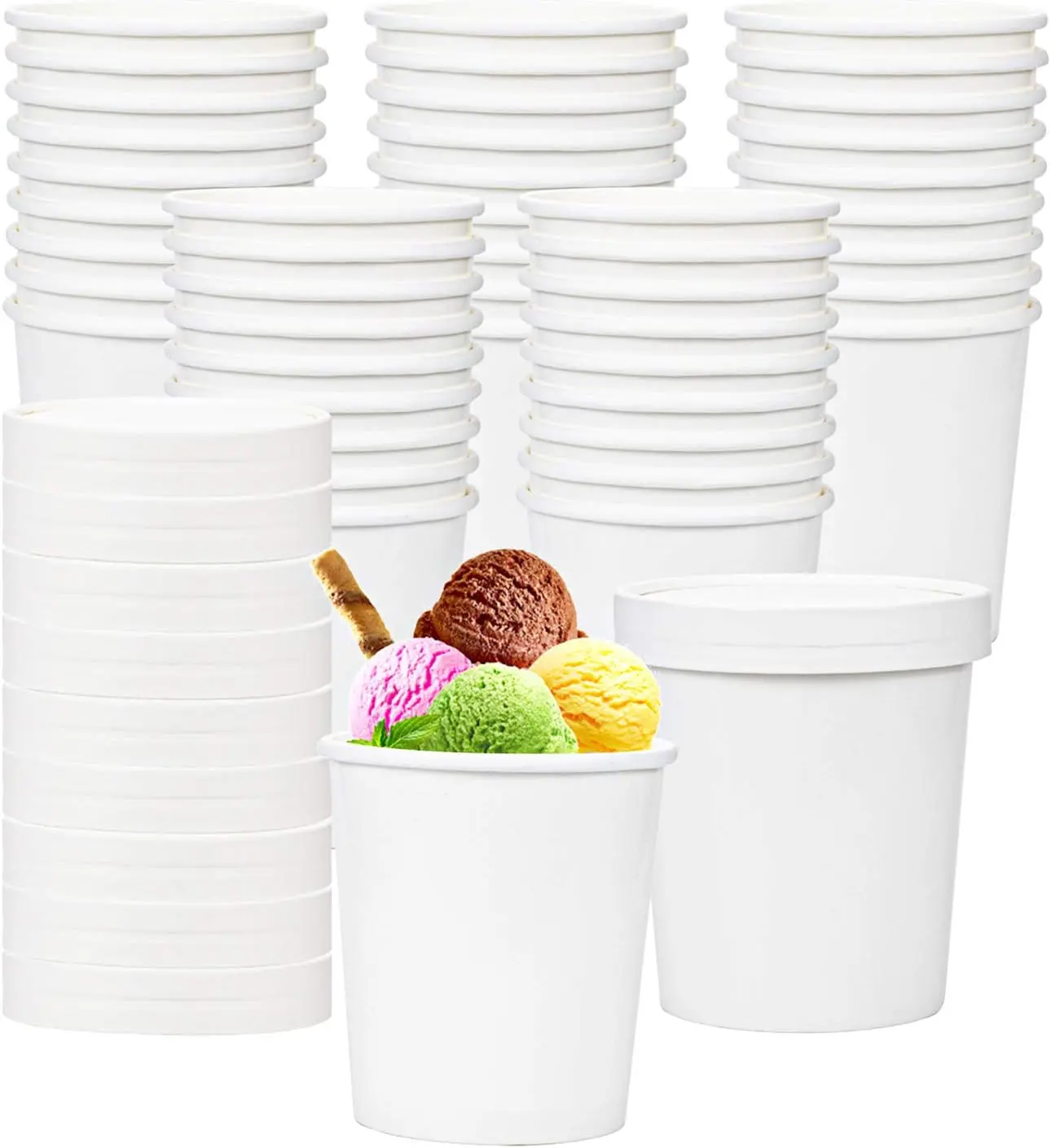 

60 Pack Paper Ice Cream Cups with 60 Pack Lids, 16 OZ Frozen Dessert Containers with Lids, Cold and Hot Food Container f