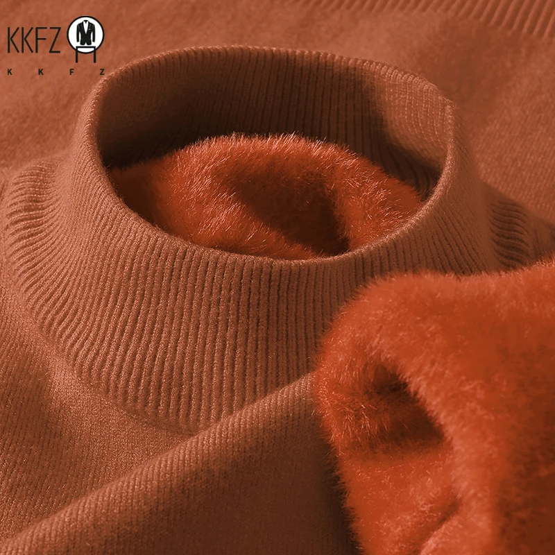 2025 الرجال بلون نصف الياقة المدورة تريكو سترة وهمية الرقبة البلوز عادية الخريف الشتاء البلوز ماركة ملابس رجالي #2